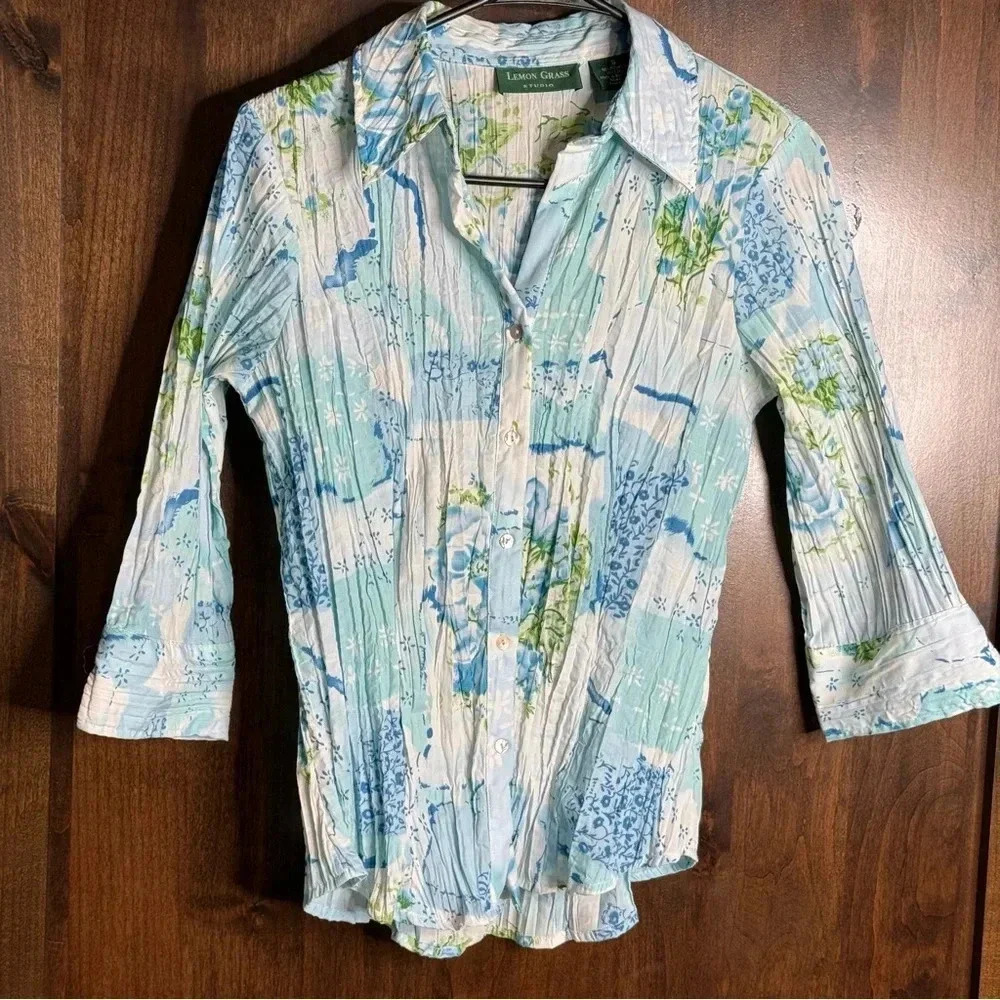 Vintage Lemon Grass Studio Blouse Womens Size S button down watercolor floral - Picture 3 of 7